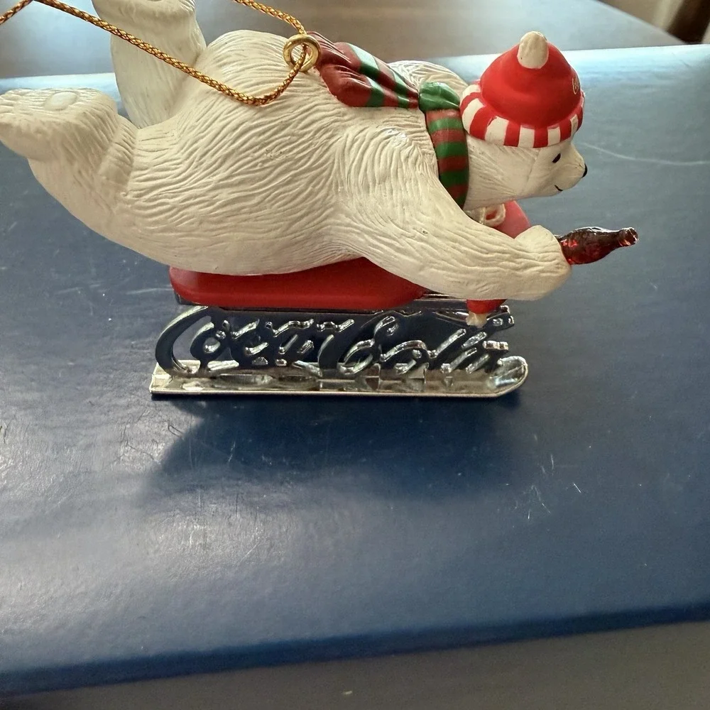 Coca-Cola Sledding Polar Bear Christmas Tree Ornament Coke Holiday